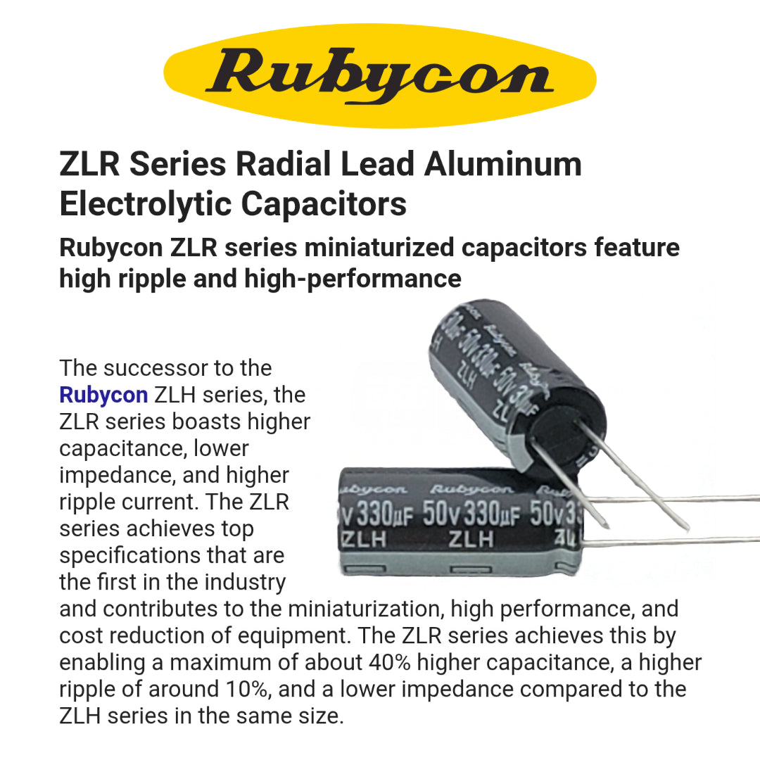 Rubycon ZLH Series 50v 330uF Capacitor (10×23mm, Low ESR)