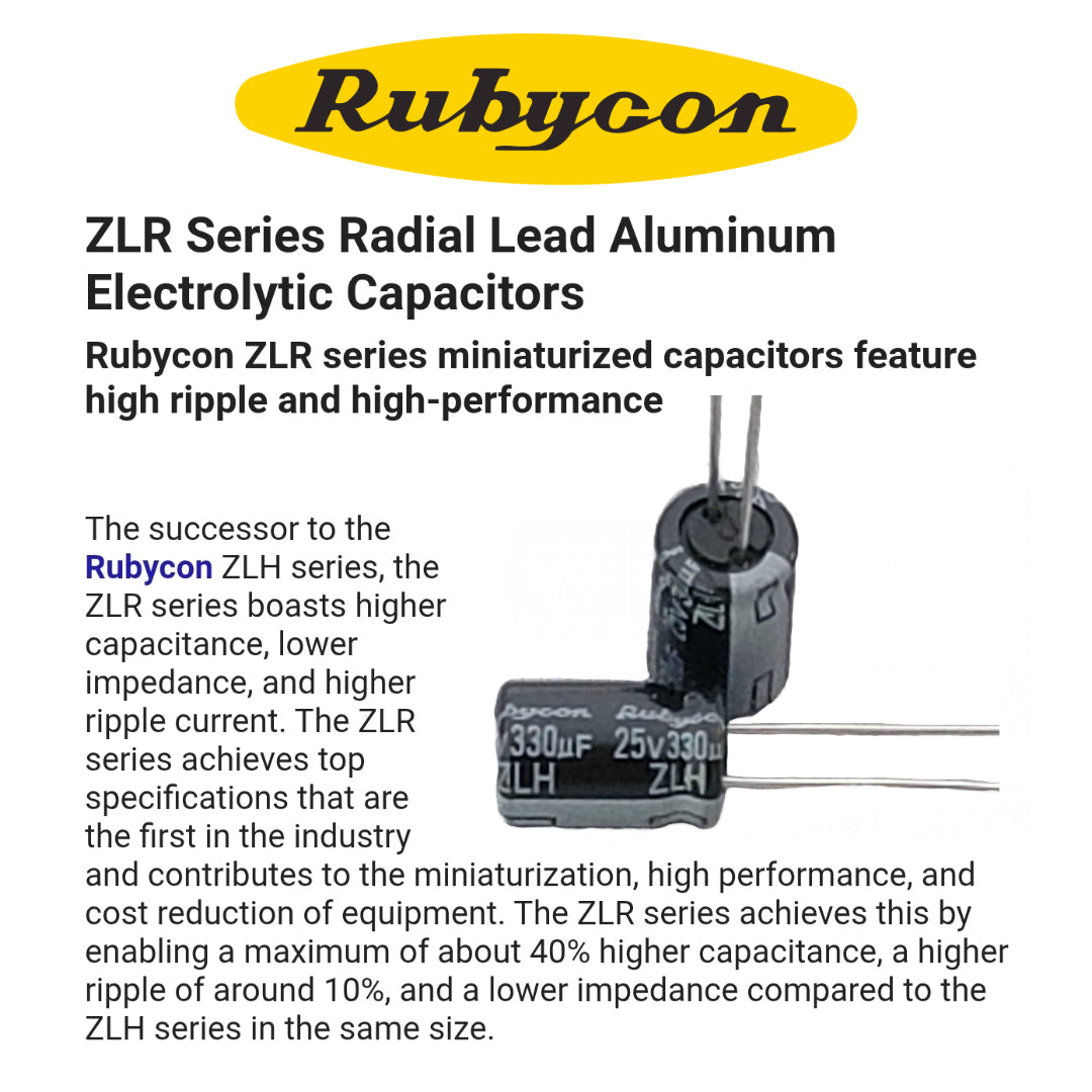 Rubycon ZLH Series 25v 330uF Capacitor (8×11.5mm, Low ESR)