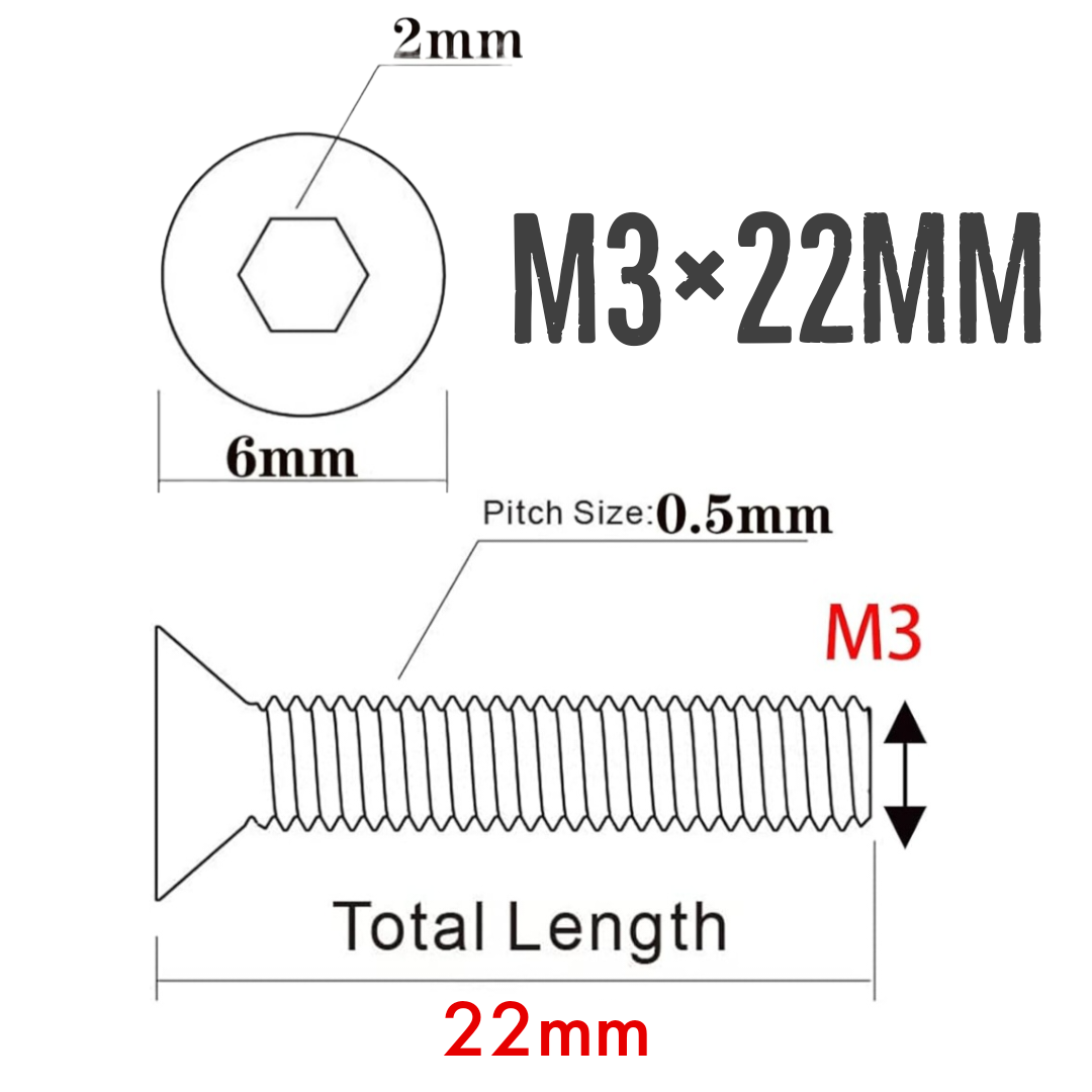 M3×22mm Flat Head Screws - (10 Pack)