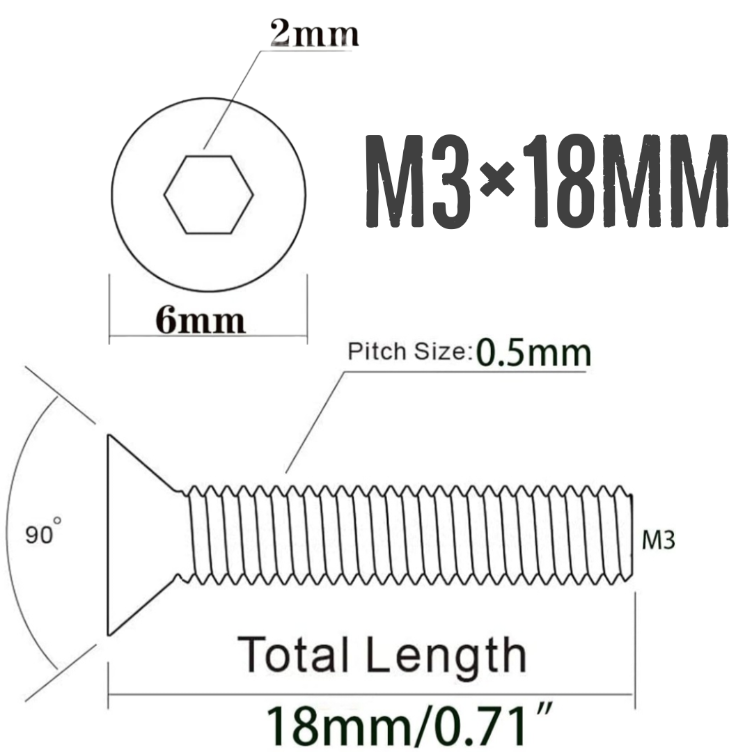 M3×18mm Flat Head Screws - (10 Pack)