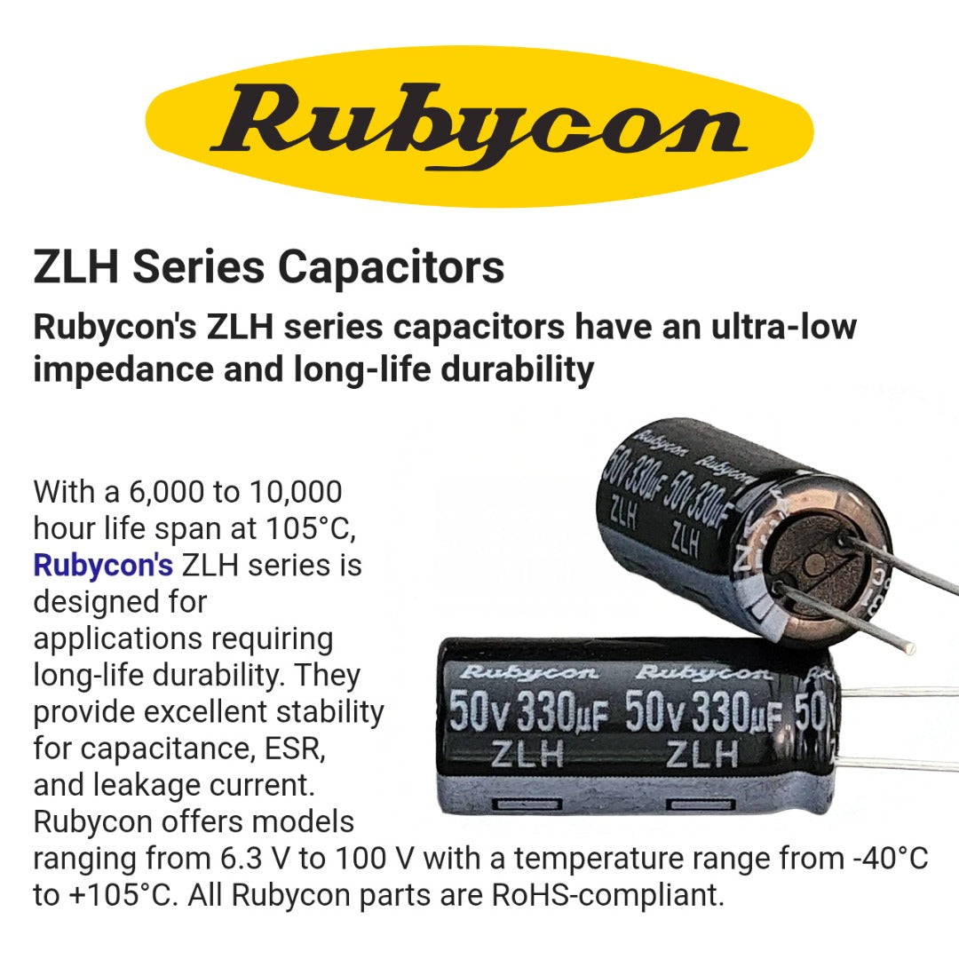(8S) Rubycon ZLH Series 50v 330uF Capacitor (10×23mm, Low ESR)