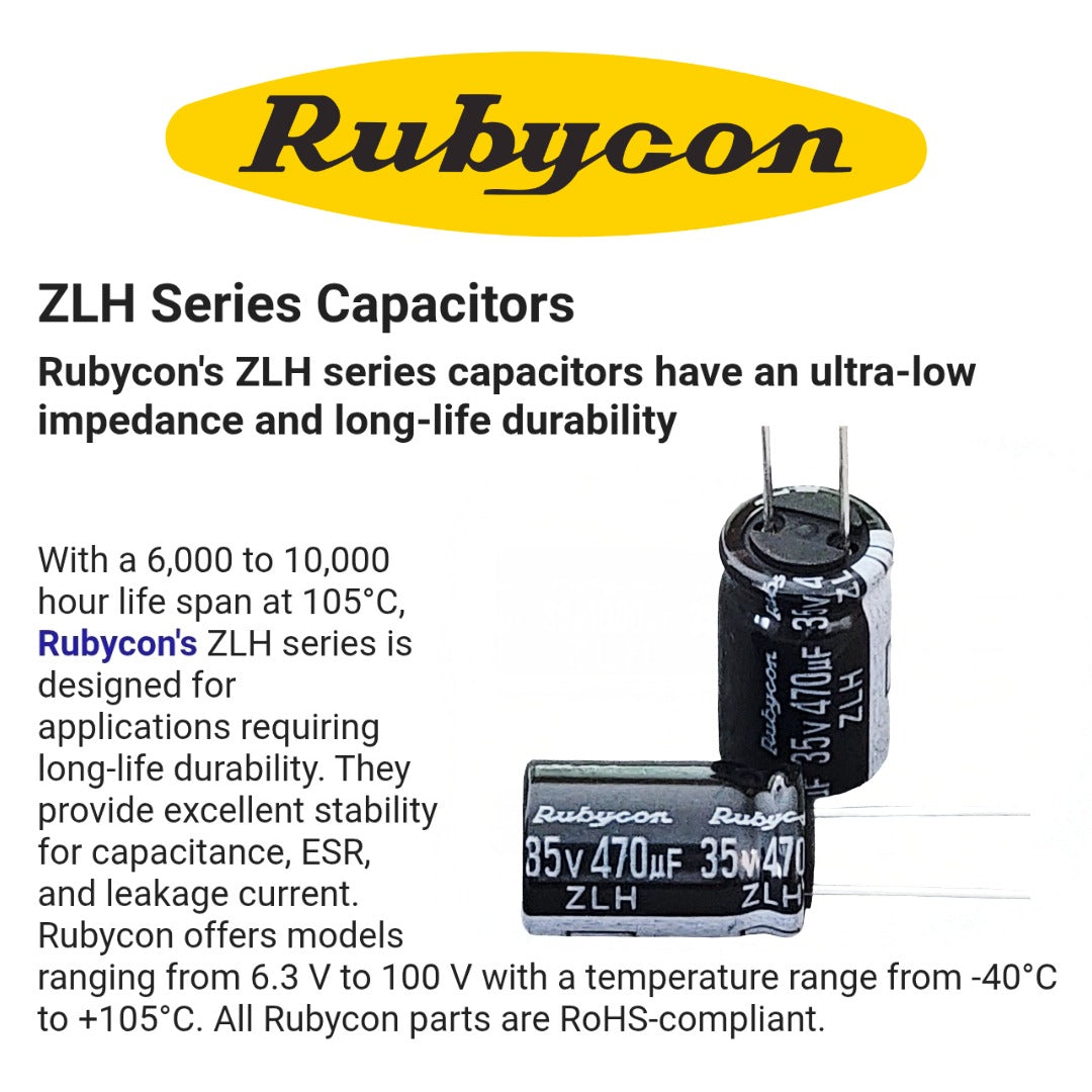 Pt Rubycon Rubycon ZLH Series 35v 470uF Capacitor (10×16mm, Low ESR) – TurtleModeFPV