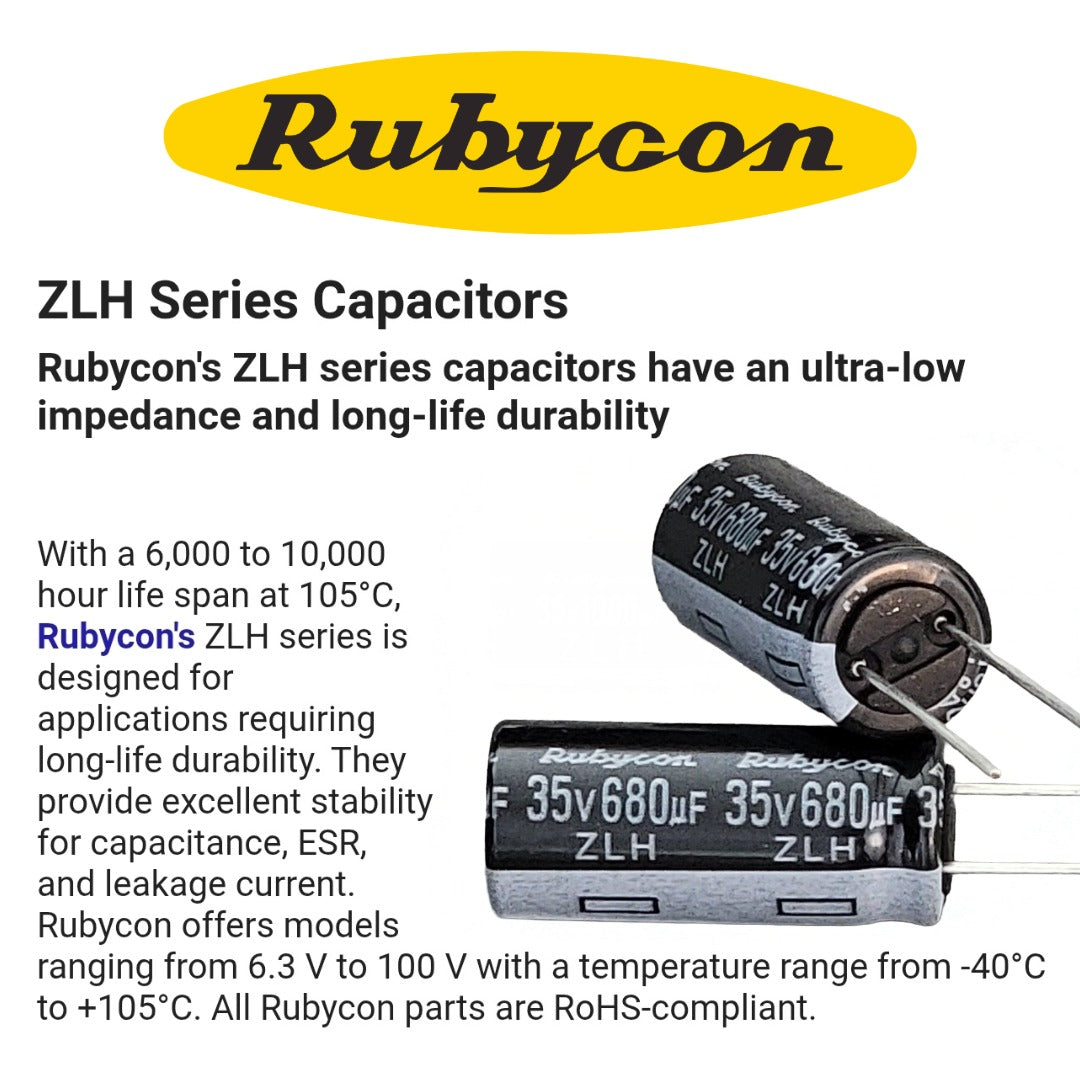 Rubycon ZLH Series 35v 680uF Capacitor (10×23mm, Low ESR)